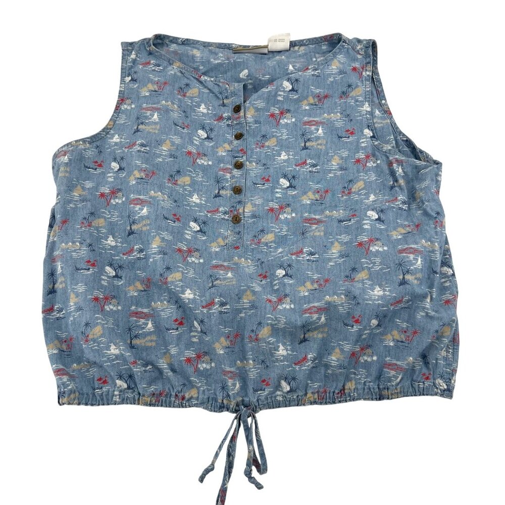 Liz Claiborne Lizwear Womens XL Sleeveless Button Nautical Top Drawstring Hem‎